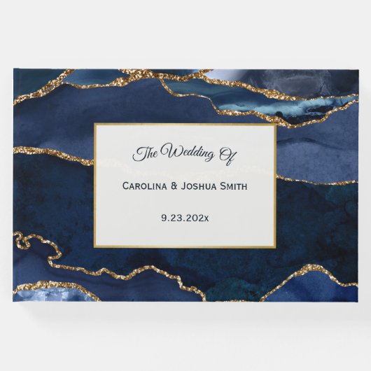 Abstracte Waterverf van de Navy Blue Agate Gastenboek (Voorkant)