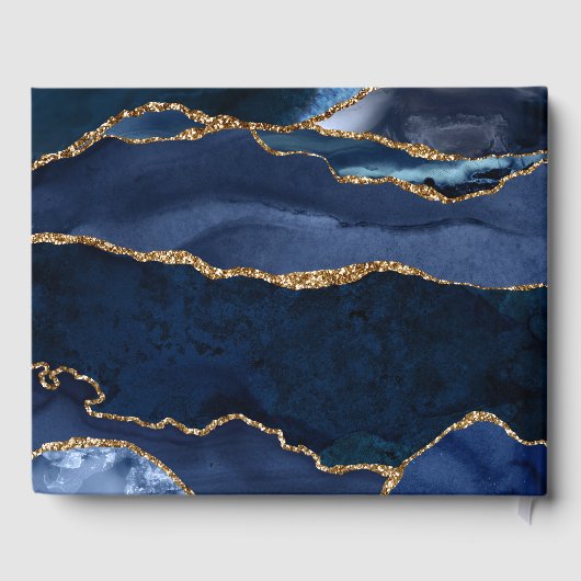 Abstracte Waterverf van de Navy Blue Agate Gastenboek (Achterkant)