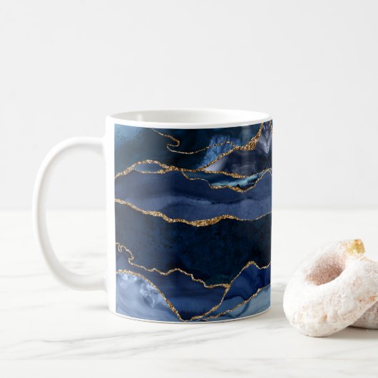 Abstracte Waterverf van de Navy Blue Agate Koffiemok (Met donut)
