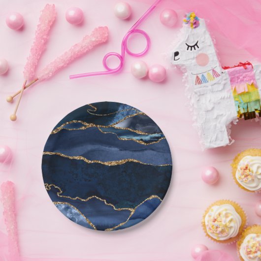 Abstracte Waterverf van de Navy Blue Agate Papieren Bordje (Feest)