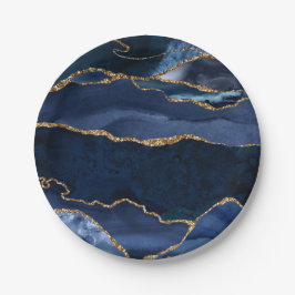 Abstracte Waterverf van de Navy Blue Agate Papieren Bordje