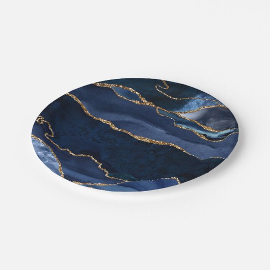 Abstracte Waterverf van de Navy Blue Agate Papieren Bordje (Gekanteld)