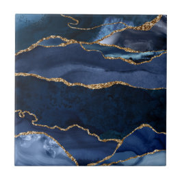 Abstracte Waterverf van de Navy Blue Agate Tegeltje