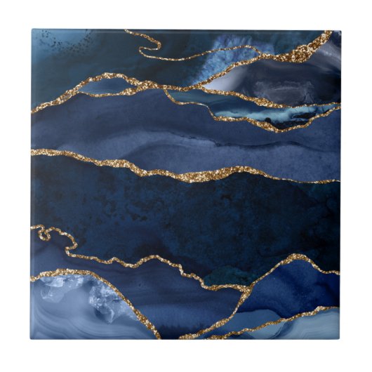 Abstracte Waterverf van de Navy Blue Agate Tegeltje (Voorkant)