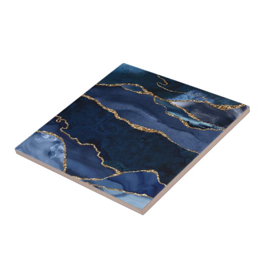 Abstracte Waterverf van de Navy Blue Agate Tegeltje (Zijkant)