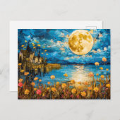 Abstracte waterverf van de Volle Maan Refl Briefkaart (Voorkant / Achterkant)