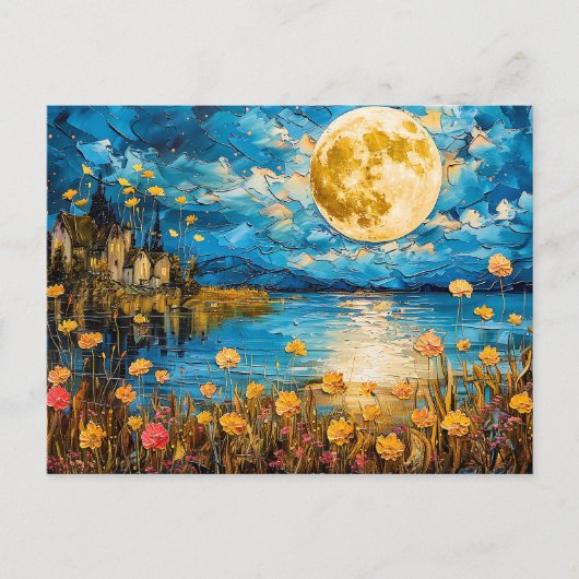 Abstracte waterverf van de Volle Maan Refl Briefkaart (Voorkant)