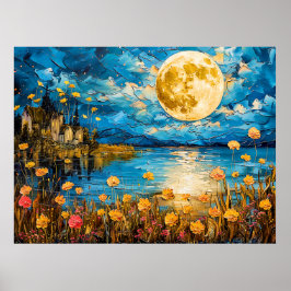 Abstracte waterverf van de Volle Maan Refl Poster