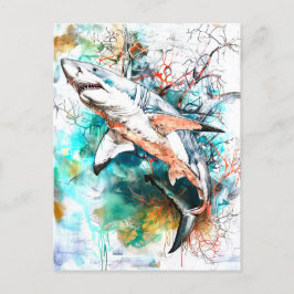 Abstracte Waterverf van een haai Briefkaart