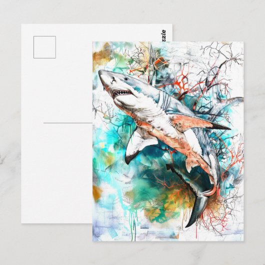 Abstracte Waterverf van een haai Briefkaart (Voorkant / Achterkant)