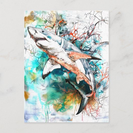 Abstracte Waterverf van een haai Briefkaart (Voorkant)
