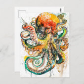 Abstracte Waterverf van een octopus Briefkaart (Voorkant / Achterkant)