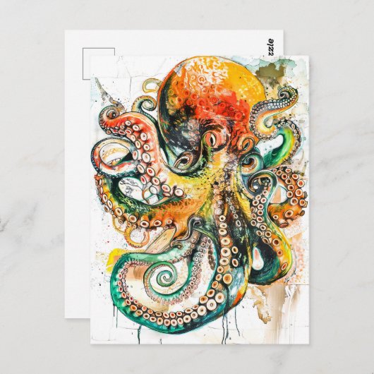 Abstracte Waterverf van een octopus Briefkaart (Voorkant / Achterkant)