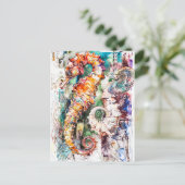 Abstracte Waterverf van een zeepaardje Briefkaart (Staand voorkant)