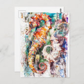Abstracte Waterverf van een zeepaardje Briefkaart (Voorkant / Achterkant)
