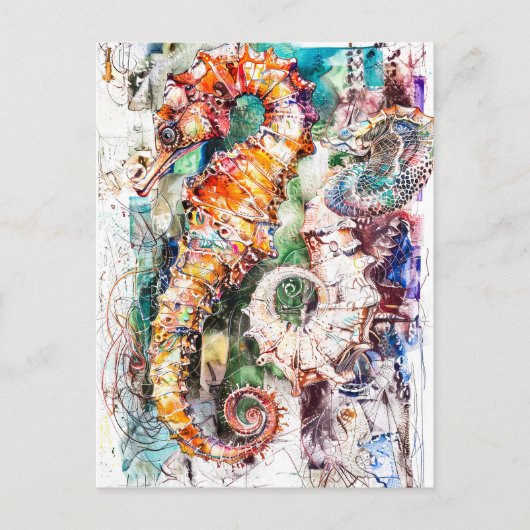 Abstracte Waterverf van een zeepaardje Briefkaart (Voorkant)