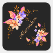 Abstracte Waterverf van gele paarse bloemen Vierkante Sticker (Voorkant)