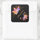 Abstracte Waterverf van gele paarse bloemen Vierkante Sticker (Tas)