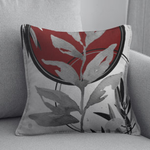 Abstracte Waterverf van Grijs en Bourgogne Kussen