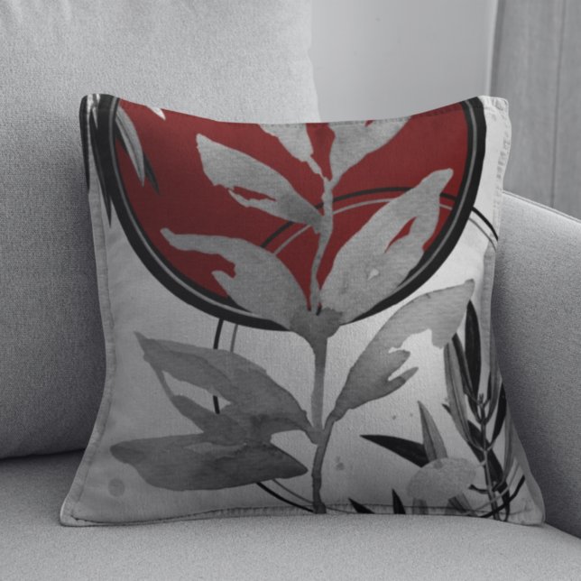 Abstracte Waterverf van Grijs en Bourgogne Kussen (Creator heeft geüpload)