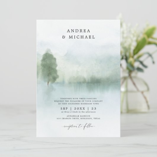 Abstracte Waterverf van het bergen Wedding Invitat Kaart (Staand voorkant)