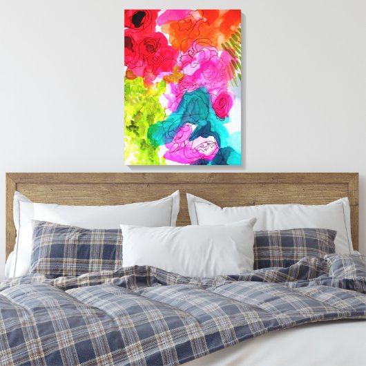 Abstracte waterverf van lente bloemen canvas afdruk (Insitu (Slaapkamer))
