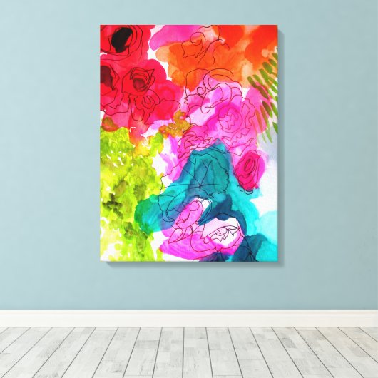 Abstracte waterverf van lente bloemen canvas afdruk (Insitu (Houten vloer))