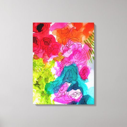 Abstracte waterverf van lente bloemen canvas afdruk (Voorkant)