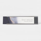 Abstracte Waterverf van Navy Black Gold Foil Wash Bureau Naambordje (Voorkant)