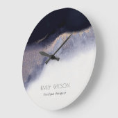 Abstracte Waterverf van Navy Black Gold Foil Wash Grote Klok (Hoek)