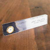 Abstracte Waterverf van Navy Black Gold Foil Wash Naambordje (Zijkant)