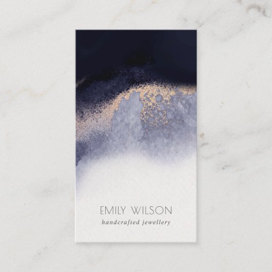 Abstracte Waterverf van Navy Black Gold Foil Wash Visitekaartje (Voorkant)