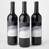 Abstracte Waterverf van Navy Black Gold Foil Wash Wijn Etiket (Flessen)