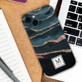 Abstracte Waterverf van Navy Blue en Copper Elegan Case-Mate iPhone Case