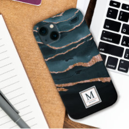 Abstracte Waterverf van Navy Blue en Copper Elegan Case-Mate iPhone Case