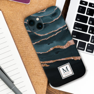 Abstracte Waterverf van Navy Blue en Copper Elegan Case-Mate iPhone Case