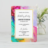 Abstracte Waterverf van roze en Turquoise Birthday Kaart (Staand voorkant)