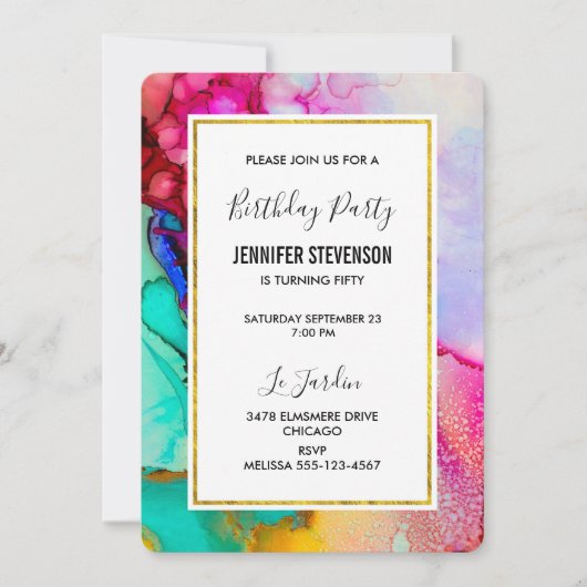 Abstracte Waterverf van roze en Turquoise Birthday Kaart (Voorkant)