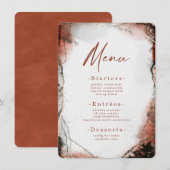 Abstracte Waterverf verbrande Oranje bruiloft Menu (Voorkant / Achterkant)
