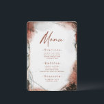 Abstracte Waterverf verbrande Oranje bruiloft Menu<br><div class="desc">Moderne Abstracte etherische Waterverf verbrand Sinaasappel bruiloft menu's. Dit moderne ontwerp is prachtig handgeschilderd met rijke kleuren die ideaal zijn voor Herfst. Getoond in de Autumn Wedding Color Palette colorway van: Dark Hunter Green, Stone Grey, Autumn Burnt Sinaasappel, Almond Beige en Evergreen. Met faux Metallic glitter folie gegevens, en een...</div>