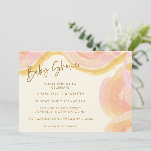 Abstracte Waterverf Verf Draaikolk Roze Baby Showe Kaart (Staand voorkant)