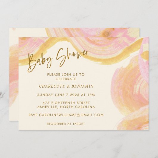 Abstracte Waterverf Verf Draaikolk Roze Baby Showe Kaart (Voorkant / Achterkant)