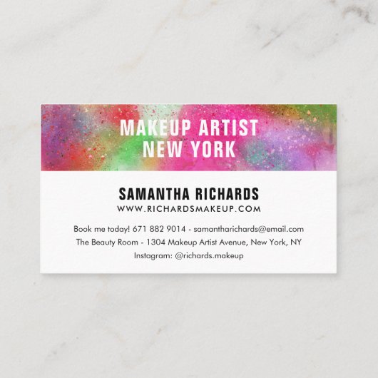 Abstracte waterverf verfspatten trendy initialen visitekaartje (Achterkant)