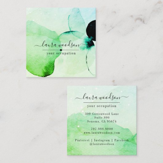 Abstracte Waterverf Vierkant Visitekaartje (Voorkant / Achterkant)