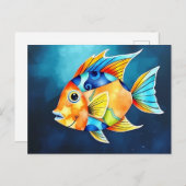 Abstracte Waterverf Vis met Vette Geometrische Briefkaart (Voorkant / Achterkant)