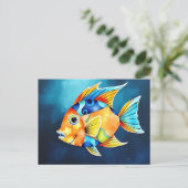 Abstracte Waterverf Vis met Vette Geometrische Briefkaart (Staand voorkant)