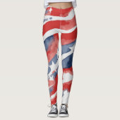 Abstracte Waterverf Vlag Leggings voor 4 juli (Voorkant)