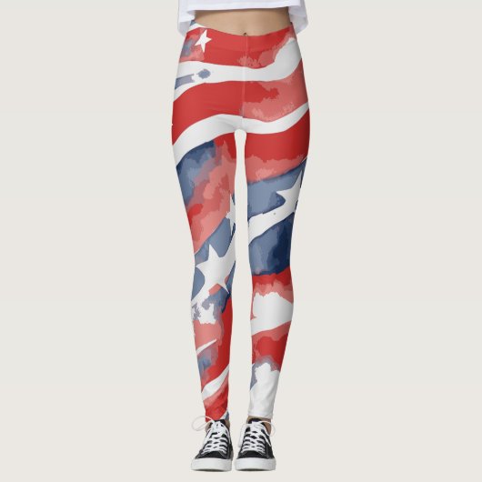 Abstracte Waterverf Vlag Leggings voor 4 juli (Voorkant)