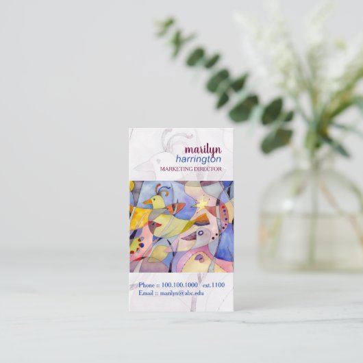 Abstracte Waterverf vogels Visitekaartje (Staand voorkant)