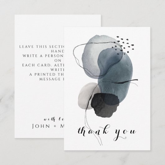 abstracte Waterverf voor de marine Blue Modern Bedankkaart (Voorkant / Achterkant)